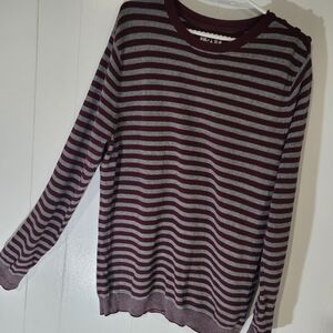 Le 31 Simons Men's Striped Maroon and Gray Sweater 100% Cotton